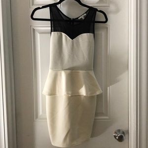 white ribbed body con dress with ruffles